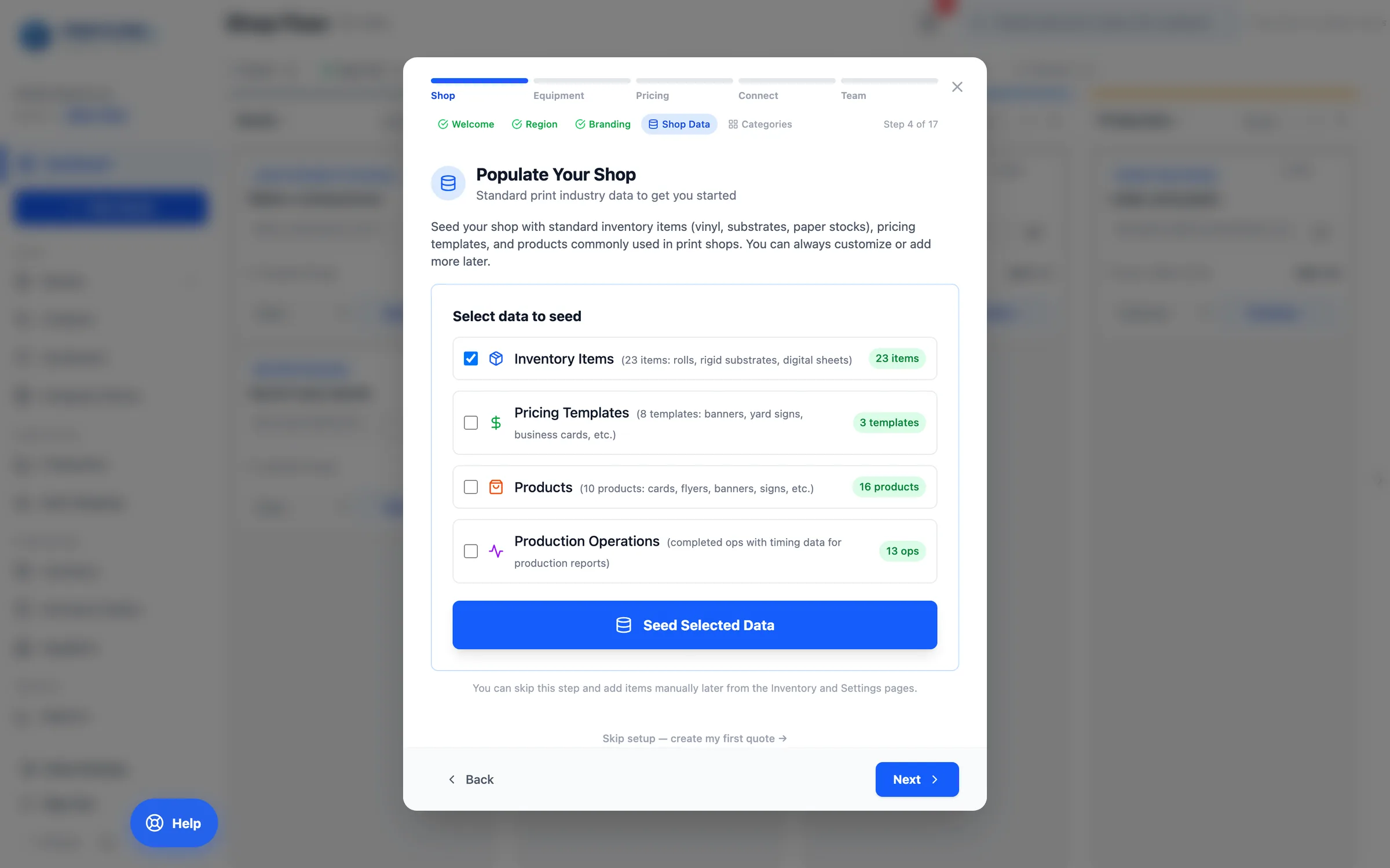 Populate your shop with industry data