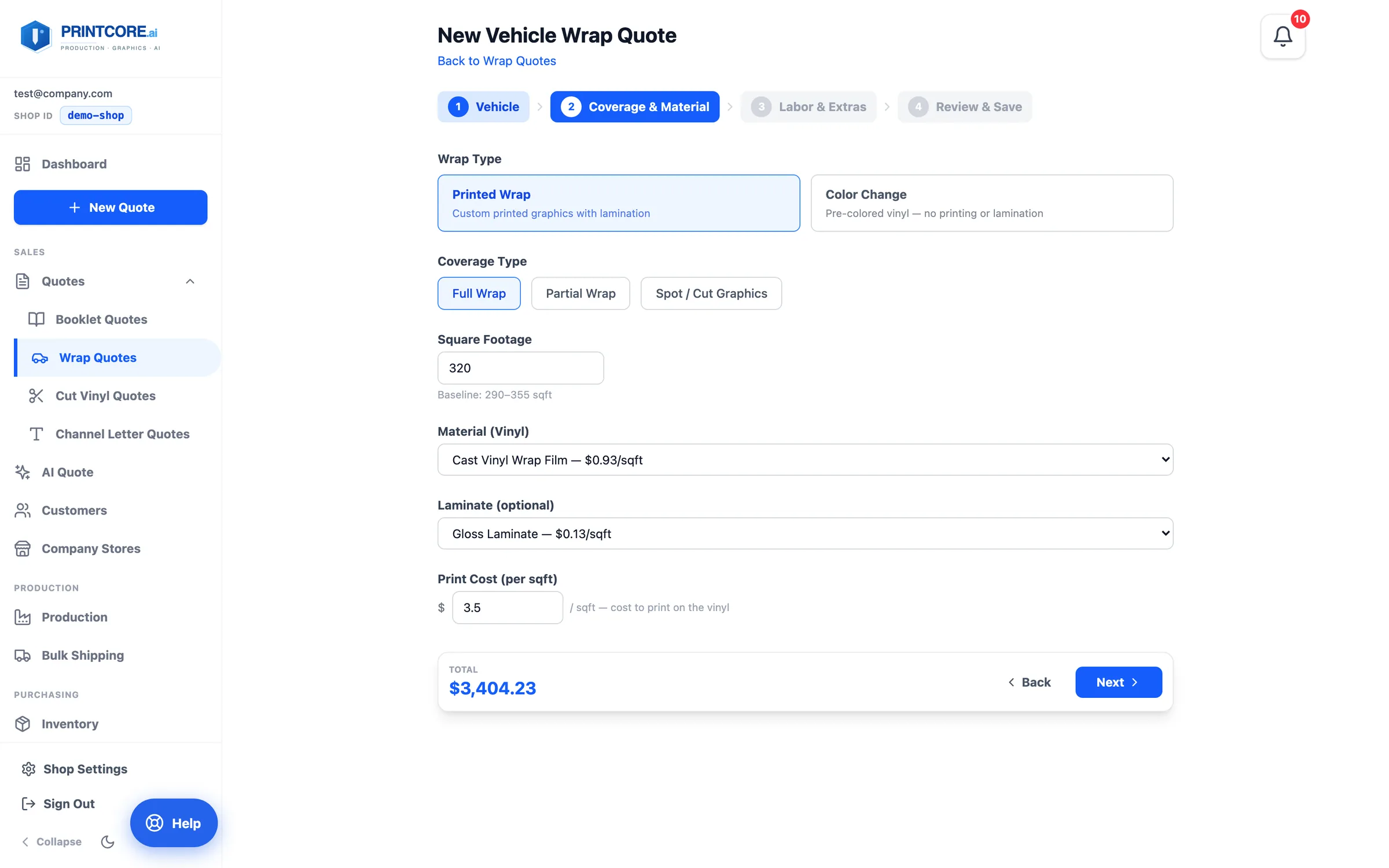 Step 2 — Coverage & Material