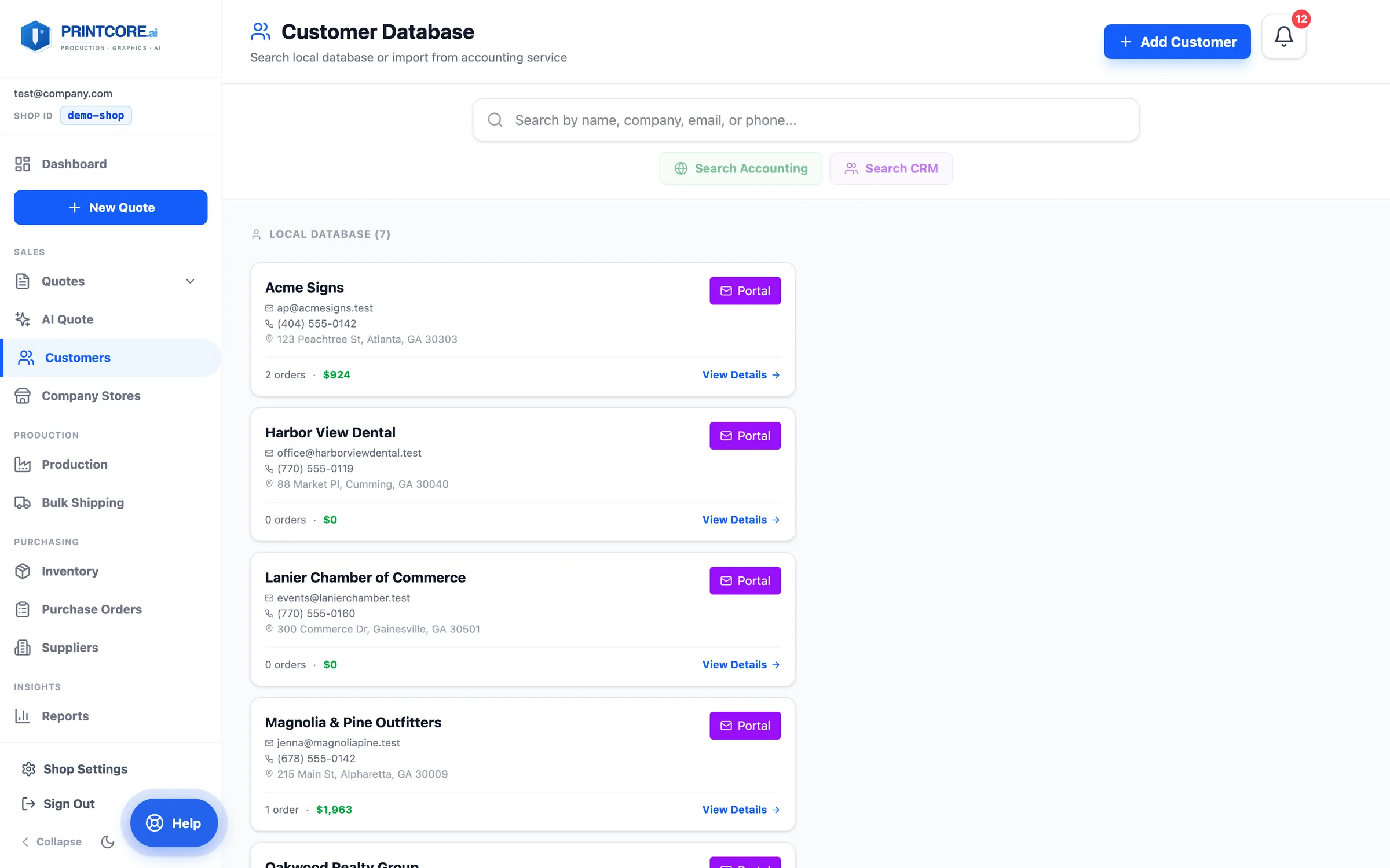 The Customers list