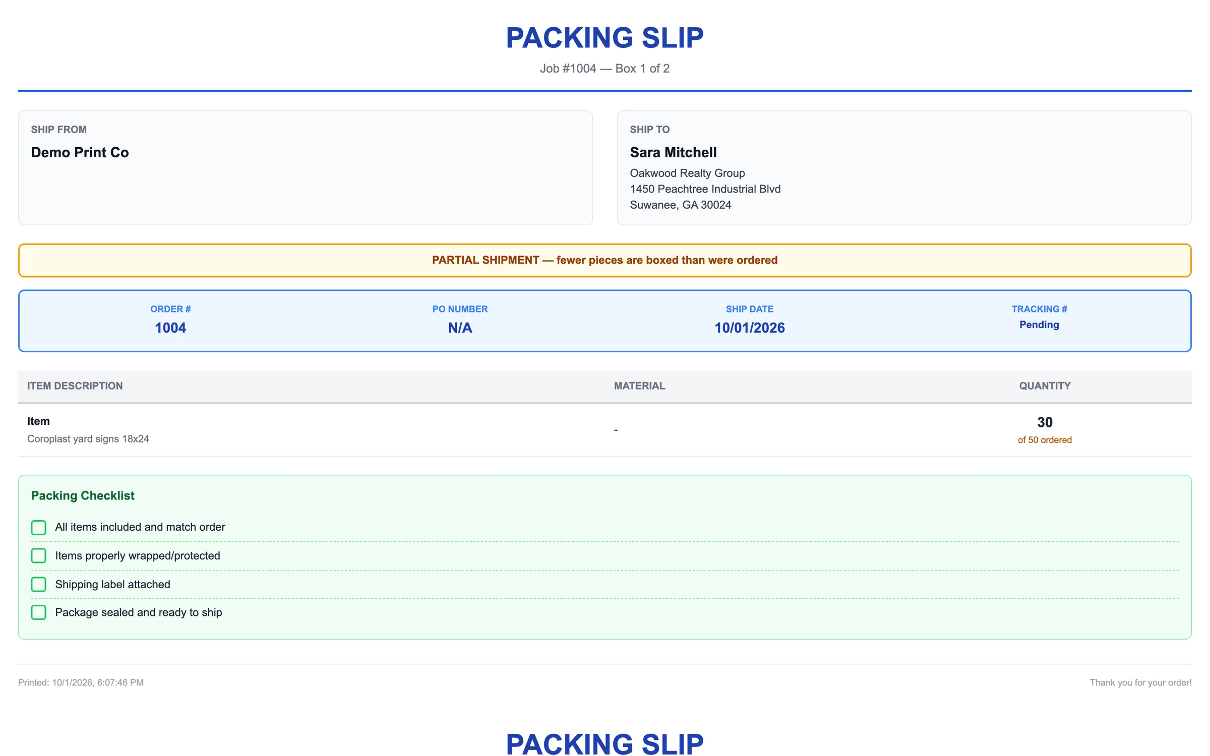 Print packing slips — before the labels