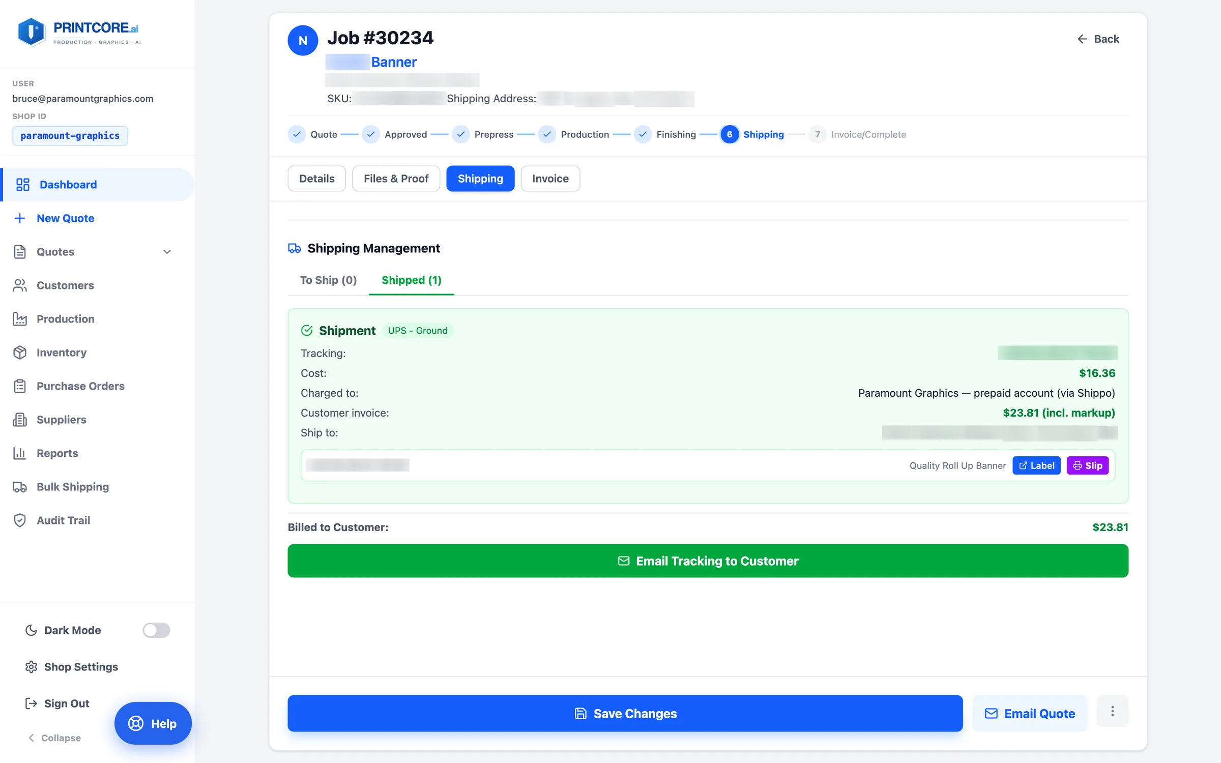 Notify the customer & track