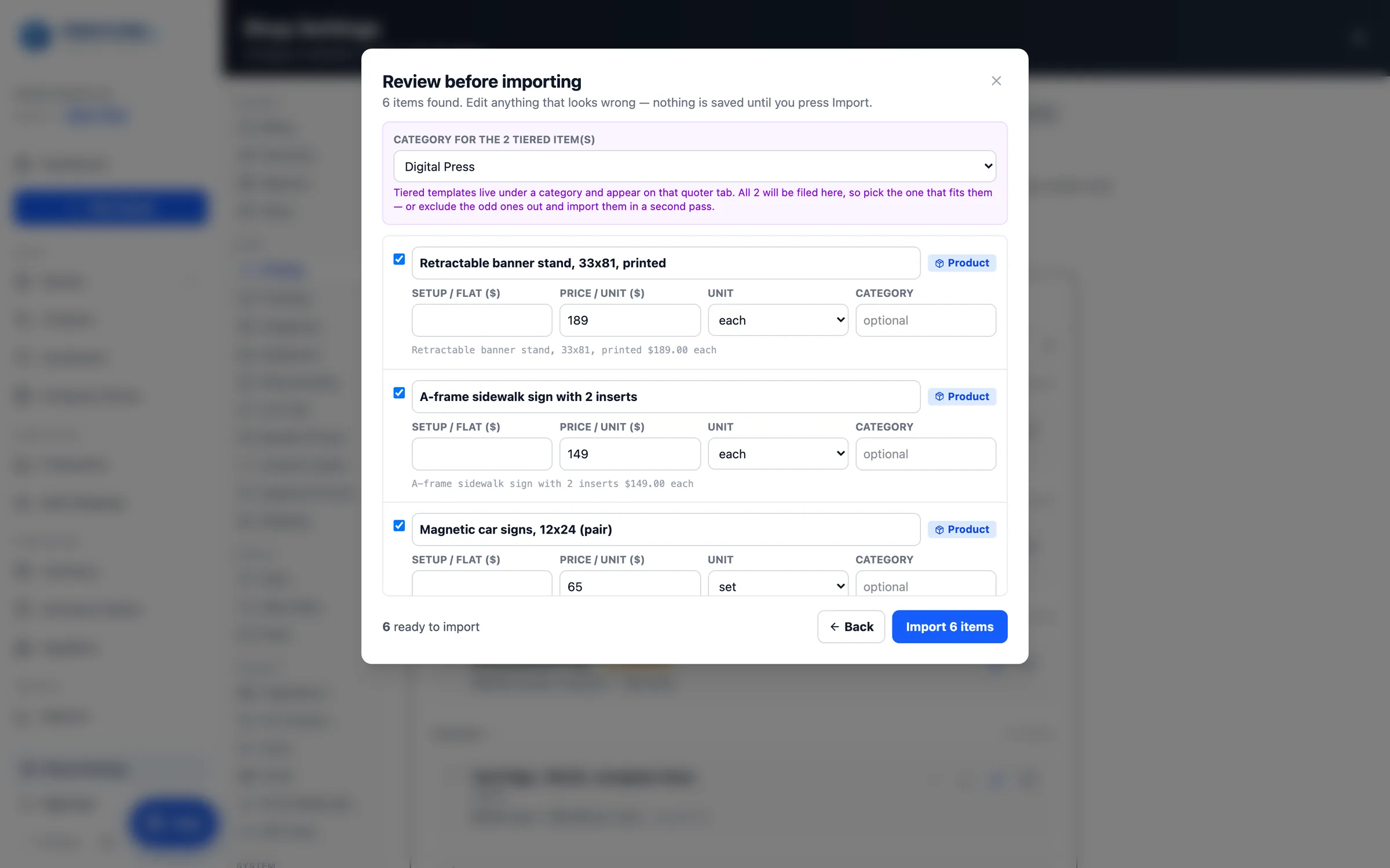 Import the price list you already have